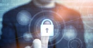 A person’s finger touches a digital lock icon on a transparent screen, symbolizing cybersecurity or data protection, such as learning how to secure website HTTPS.