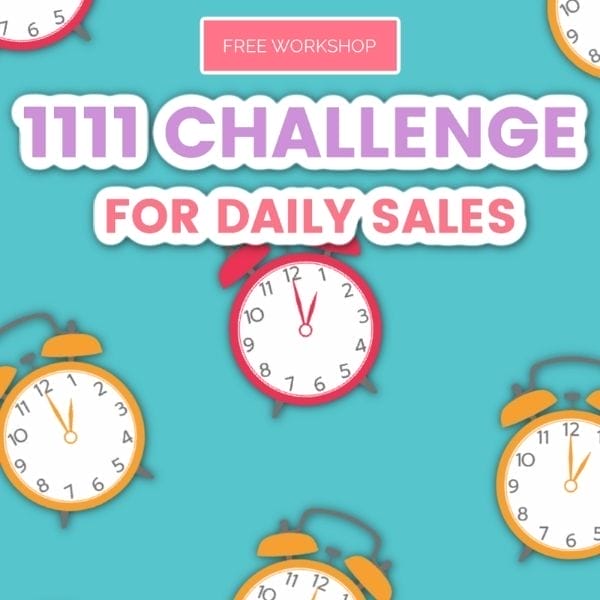 Graphic with illustrated alarm clocks on a blue background. Text reads: "Free Workshop. 1111 Challenge for Daily Sales.