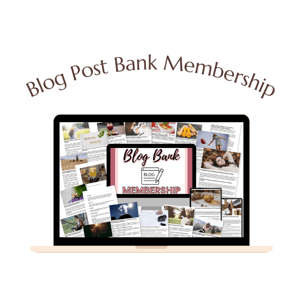 A laptop displaying a collage of blog post previews with the text "Blog Bank Membership" above it, showcasing the best tools for online business.